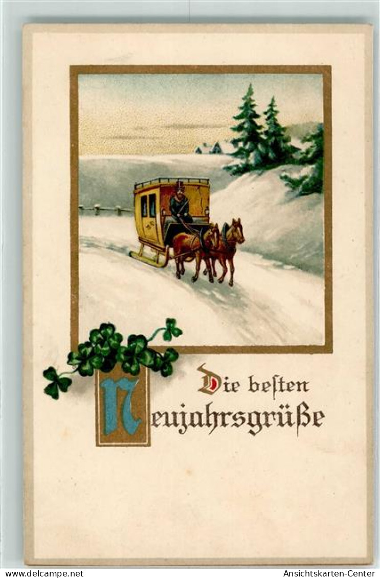 39281311 - Praegedruck Postkutschenschlitten Kleeblaetter Passepartout HWB Serie 1397 - Nouvel An