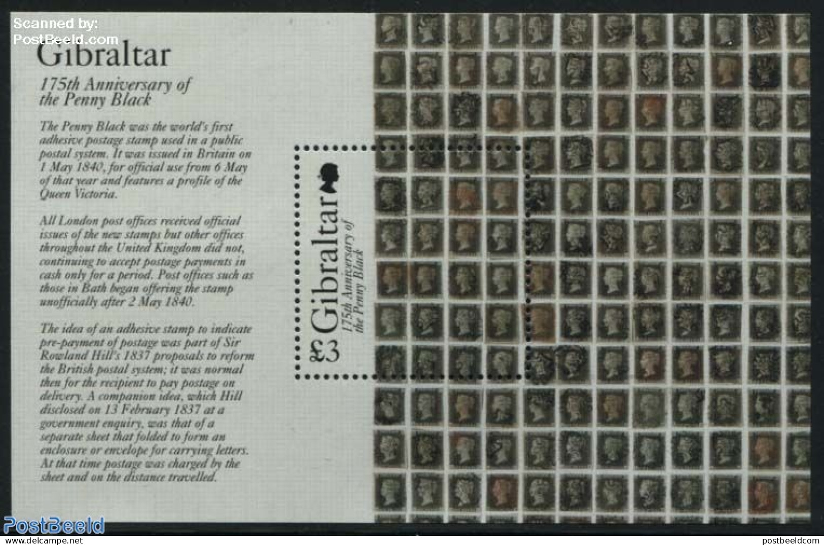 Gibraltar 2015 175 Years Penny Black S/s, Mint NH, Stamps On Stamps - Postzegels Op Postzegels