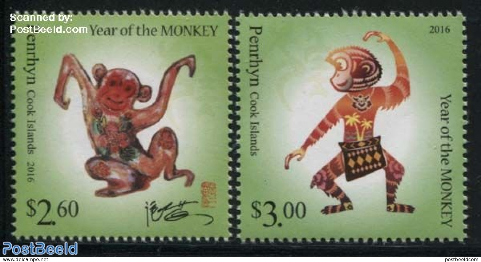 Penrhyn 2015 Year Of The Monkey 2v, Mint NH, Nature - Various - Monkeys - New Year - Nouvel An