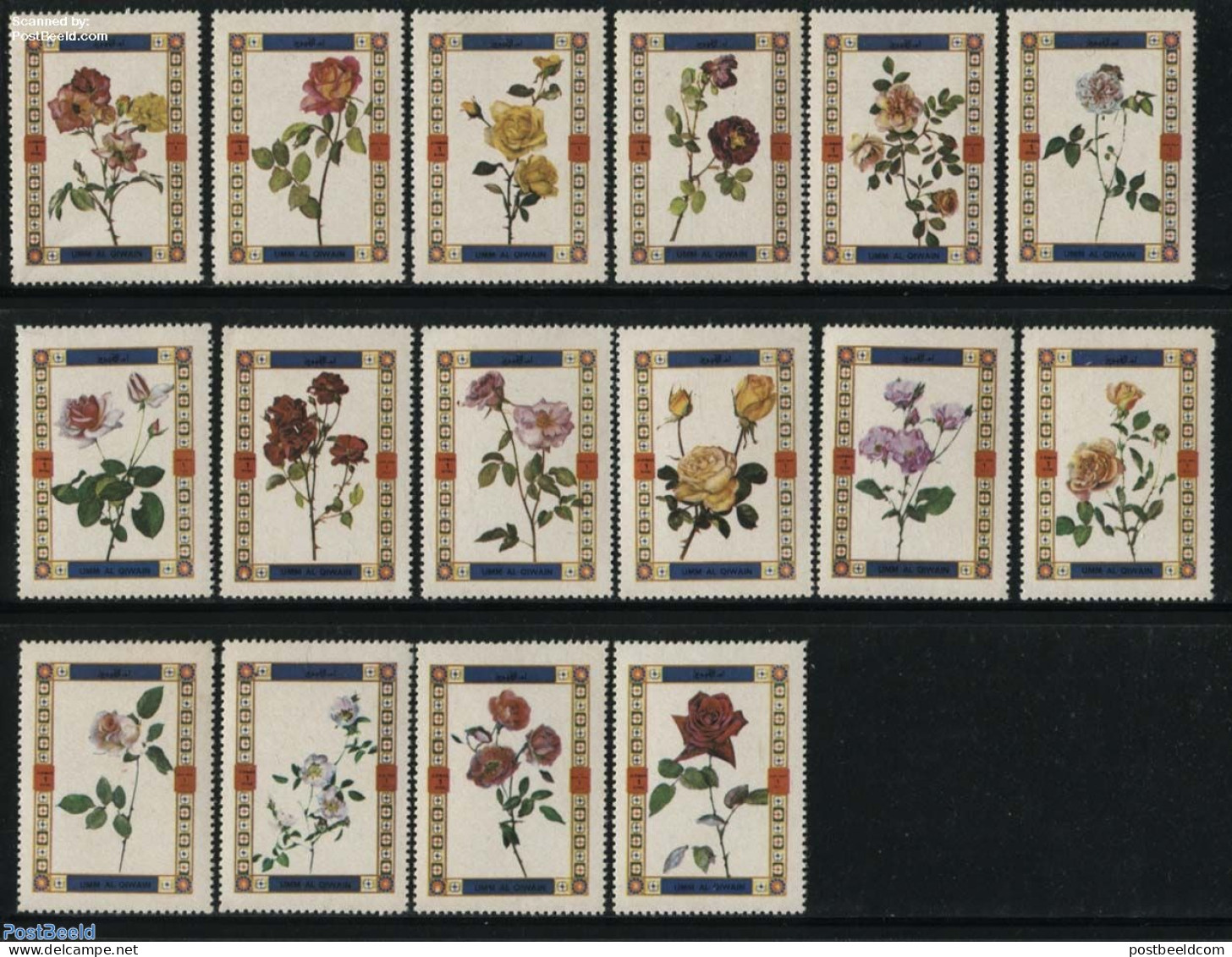 Umm Al-Quwain 1972 Roses 16v, Mint NH, Nature - Flowers & Plants - Roses - Umm Al-Qiwain