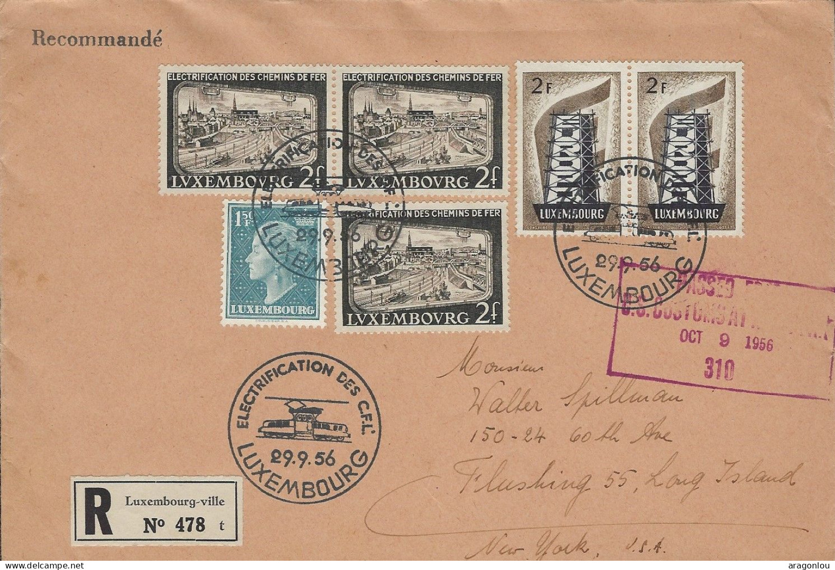 Luxembourg - Luxemburg - Lettre  Recommandé   1956  Adressé Au Monsieur Walter Spillman , New-York - Briefe U. Dokumente