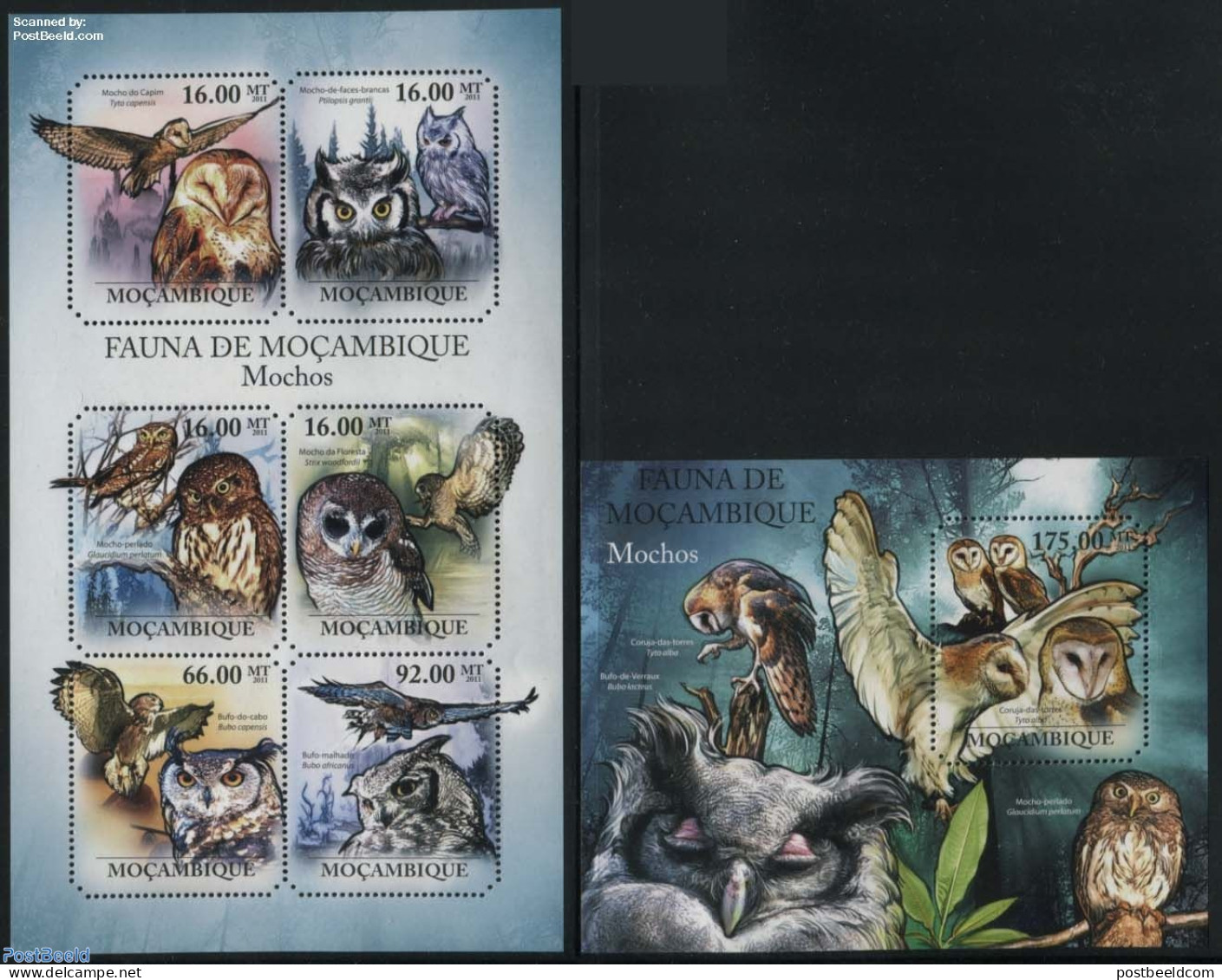 Mozambique 2011 Owls 2 S/s, Mint NH, Nature - Birds - Birds Of Prey - Owls - Mozambique