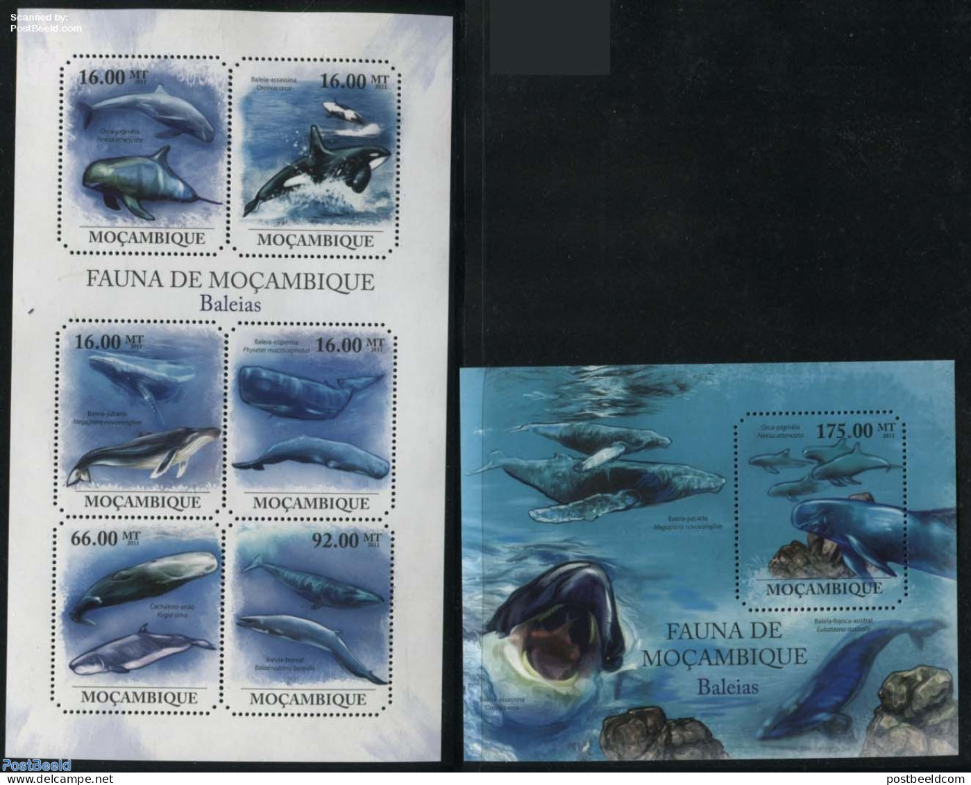 Mozambique 2011 Whales 2 S/s, Mint NH, Nature - Sea Mammals - Mozambique