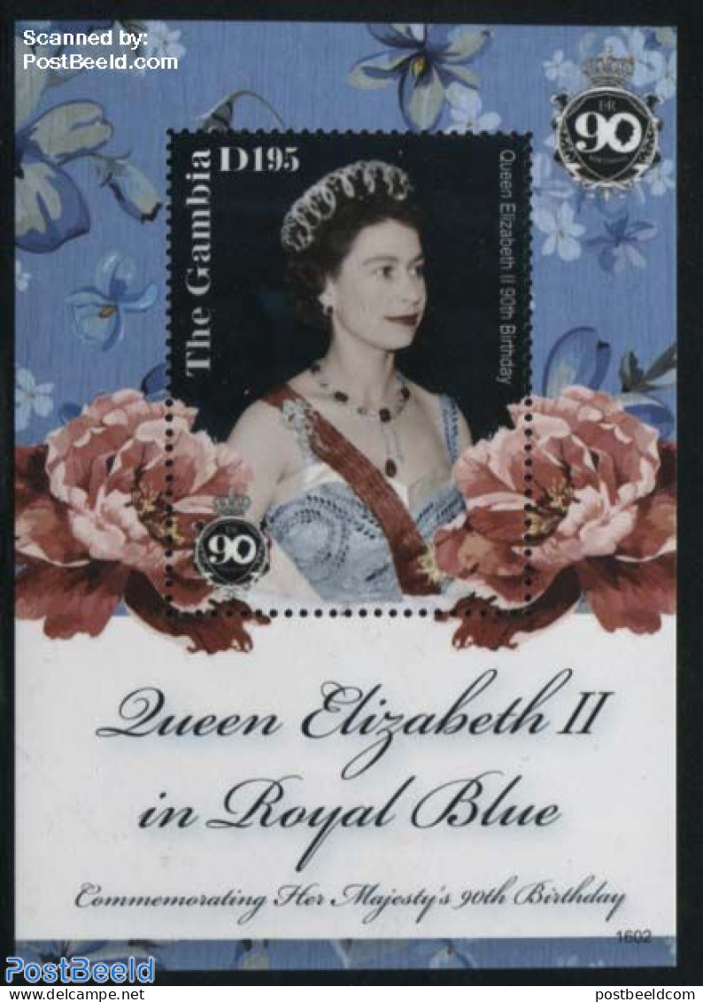 Gambia 2016 Queen Elizabeth 90th Birthday S/s, Mint NH, History - Nature - Kings & Queens (Royalty) - Flowers & Plants - Familles Royales