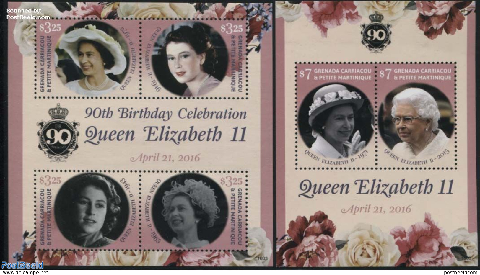 Grenada Grenadines 2016 Queen Elizabeth 90th Birthday 2 S/s, Mint NH, History - Kings & Queens (Royalty) - Familles Royales