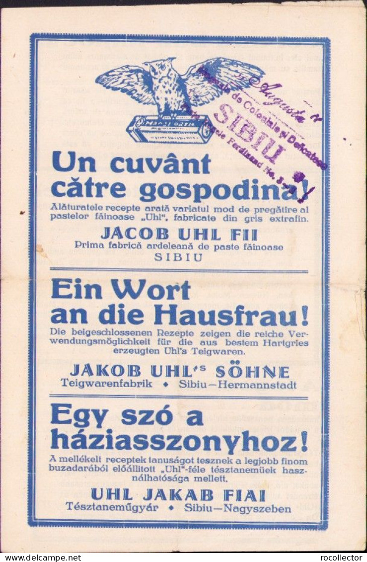 Commercial Jacob Uhl Fii Prima Fabrică Ardeleană De Paste Făinoase, Sibiu, Ca 1920s-1930s A2478N - Programmes