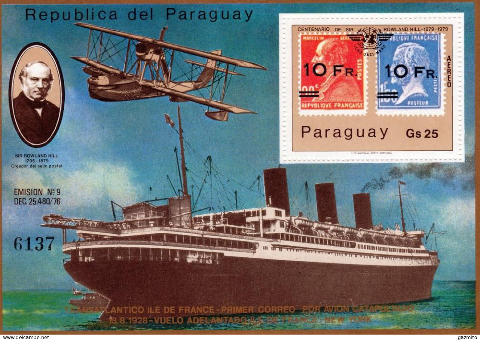 Paraguay 1979, Sir Roland Hill, Plane, Stamp On Stamp, Ship, BF - Timbres Sur Timbres