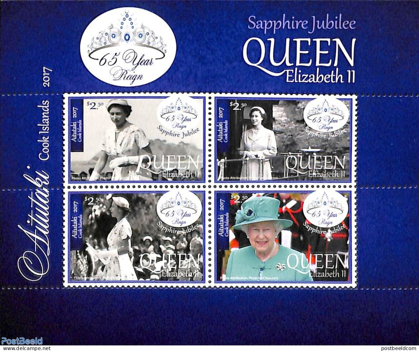 Aitutaki 2017 Sapphire Jubilee Queen Elizabeth II, 4v M/s, Mint NH, History - Kings & Queens (Royalty) - Familles Royales