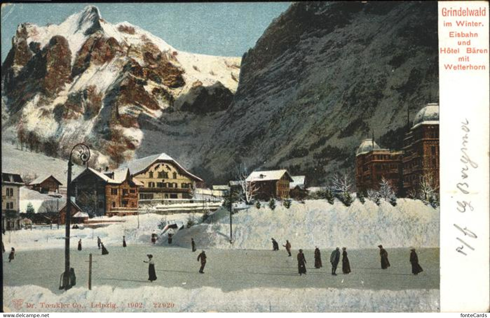 11181910 Grindelwald Winter, Eisbahn, Hotel Baeren, Wetterhorn Grindelwald - Autres & Non Classés