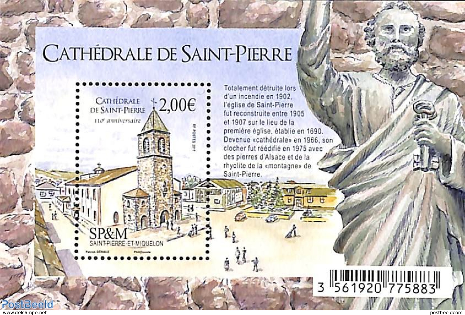 Saint Pierre And Miquelon 2017 Cathedral Of Saint-Pierre S/s, Mint NH, Religion - Churches, Temples, Mosques, Synagogu.. - Churches & Cathedrals