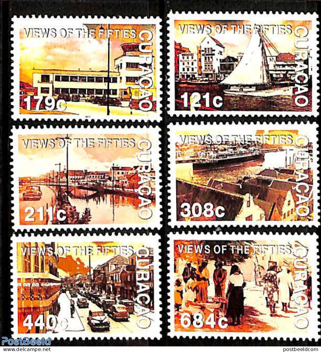 Curaçao 2017 Views Of The Fifties 6v, Mint NH, Transport - Various - Automobiles - Ships And Boats - Street Life - Coches