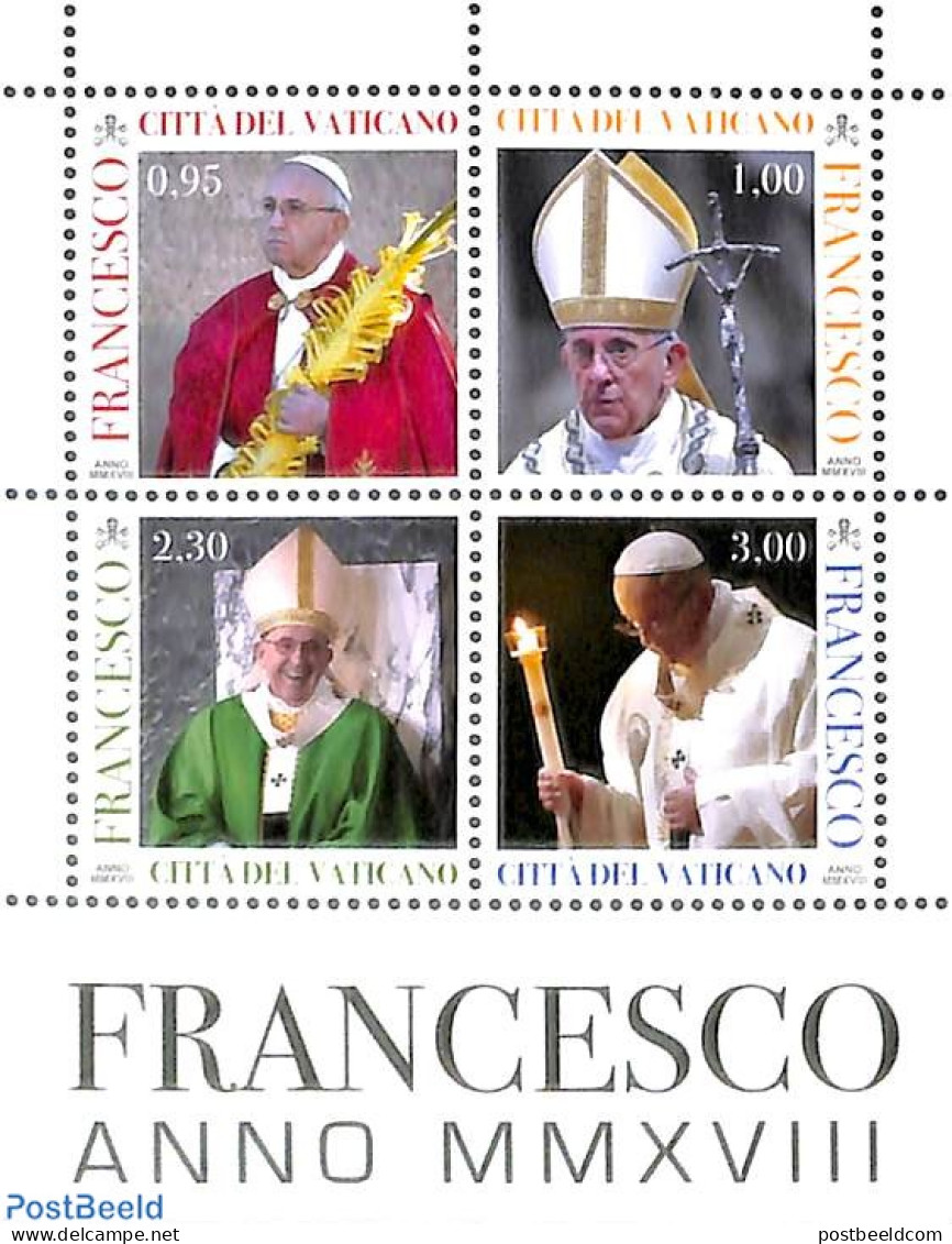 Vatican 2018 Pontification, Pope Francis 4v, M/s, Mint NH - Unused Stamps