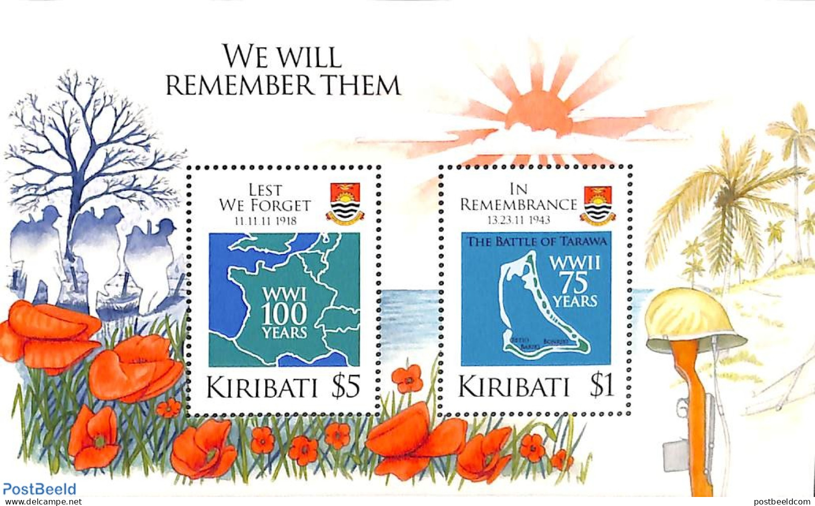 Kiribati 2018 Lest We Forget S/s, Mint NH, History - Various - Maps - World War I - Geography