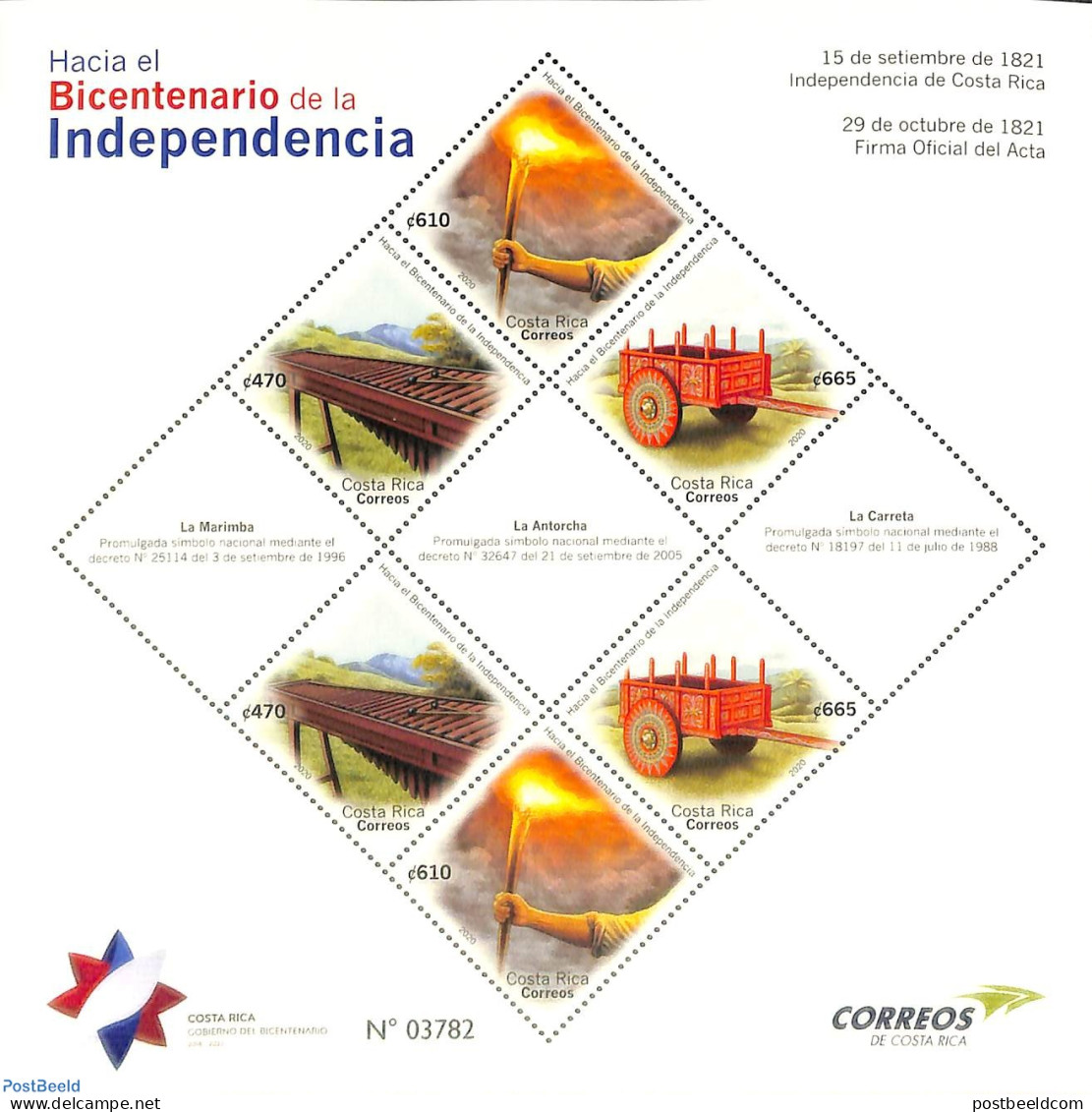 Costa Rica 2020 200 Years Independence M/s, Mint NH, Performance Art - Music - Musique