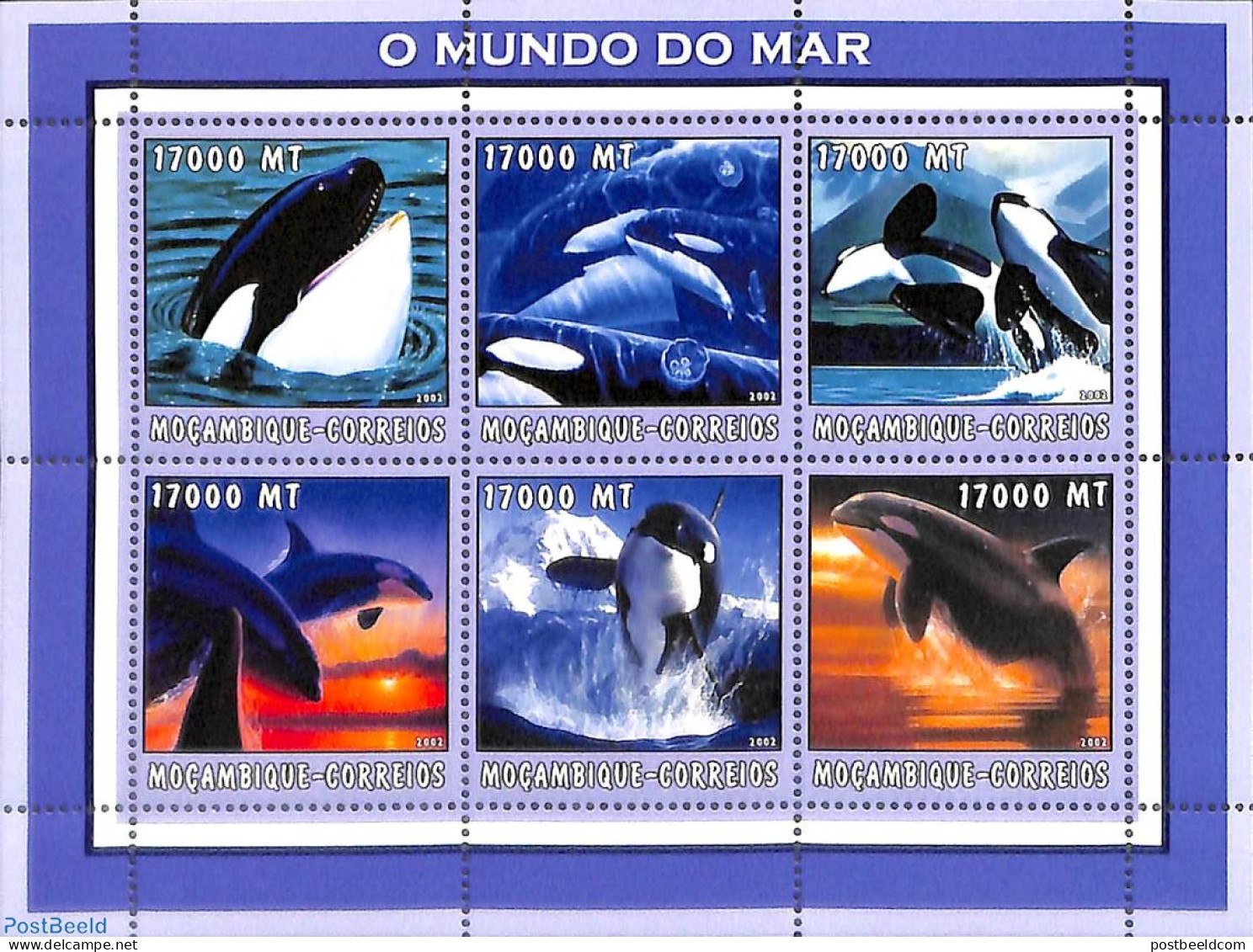 Mozambique 2002 Orca's 6v M/s, Mint NH, Nature - Sea Mammals - Mozambique