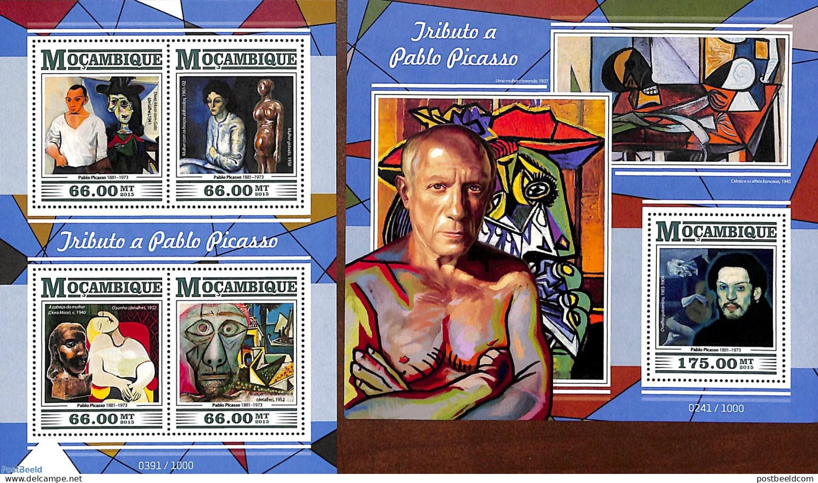 Mozambique 2015 Picasso 2 S/s, Mint NH, Art - Modern Art (1850-present) - Pablo Picasso - Paintings - Mozambique