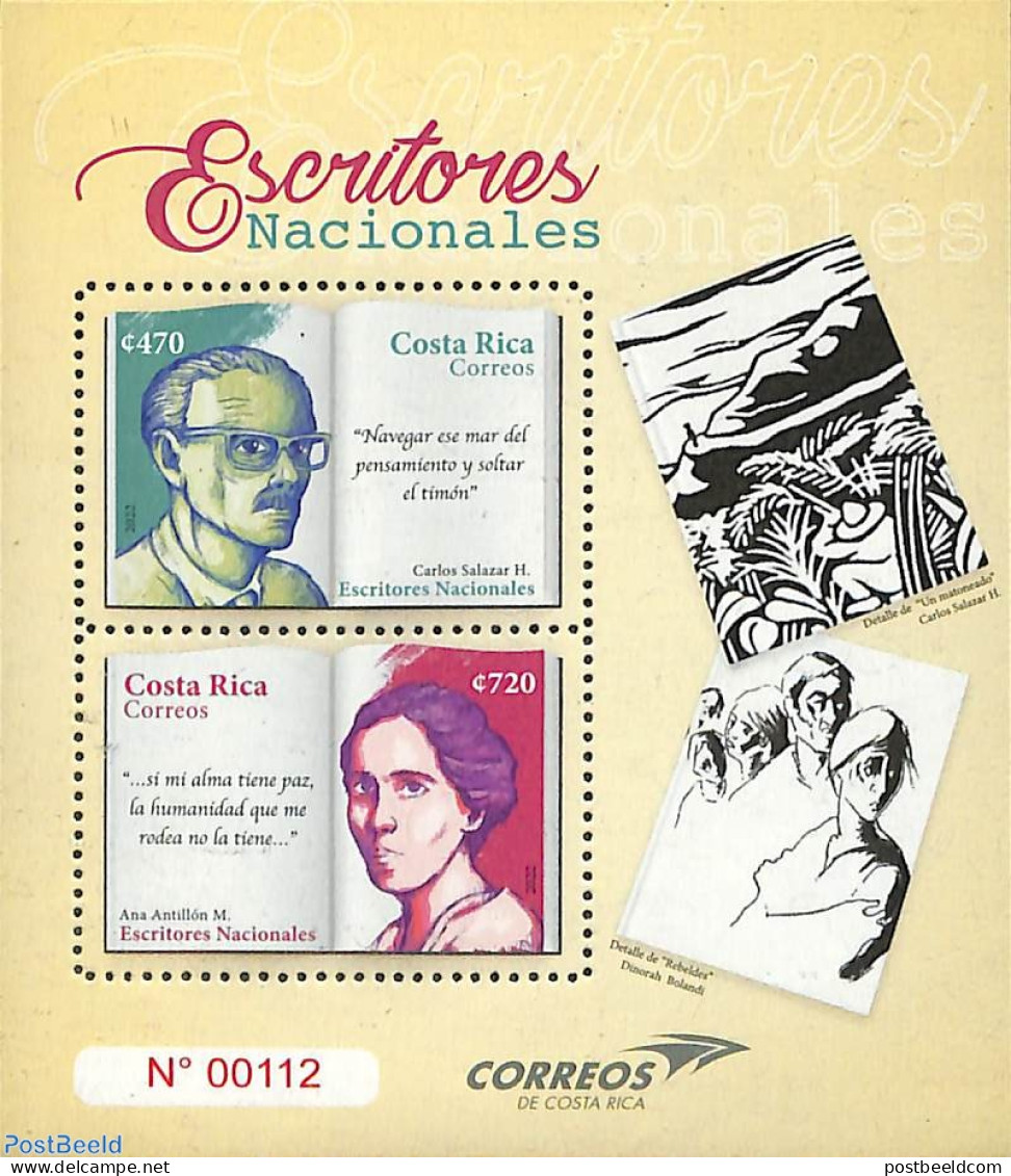 Costa Rica 2022 National Authors S/s, Mint NH, Art - Authors - Writers