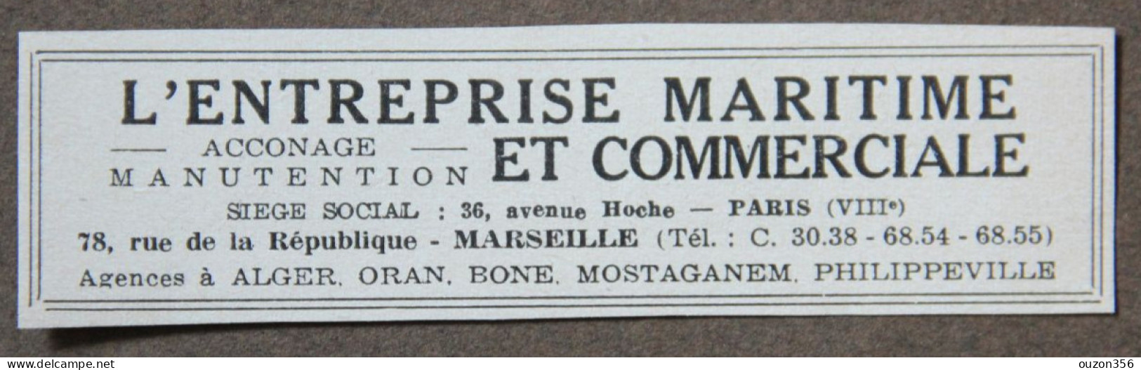 Publicité : L'Entreprise Maritime Et Commerciale, Acconage, Manutention à Paris Et Marseille, 1951 - Publicités