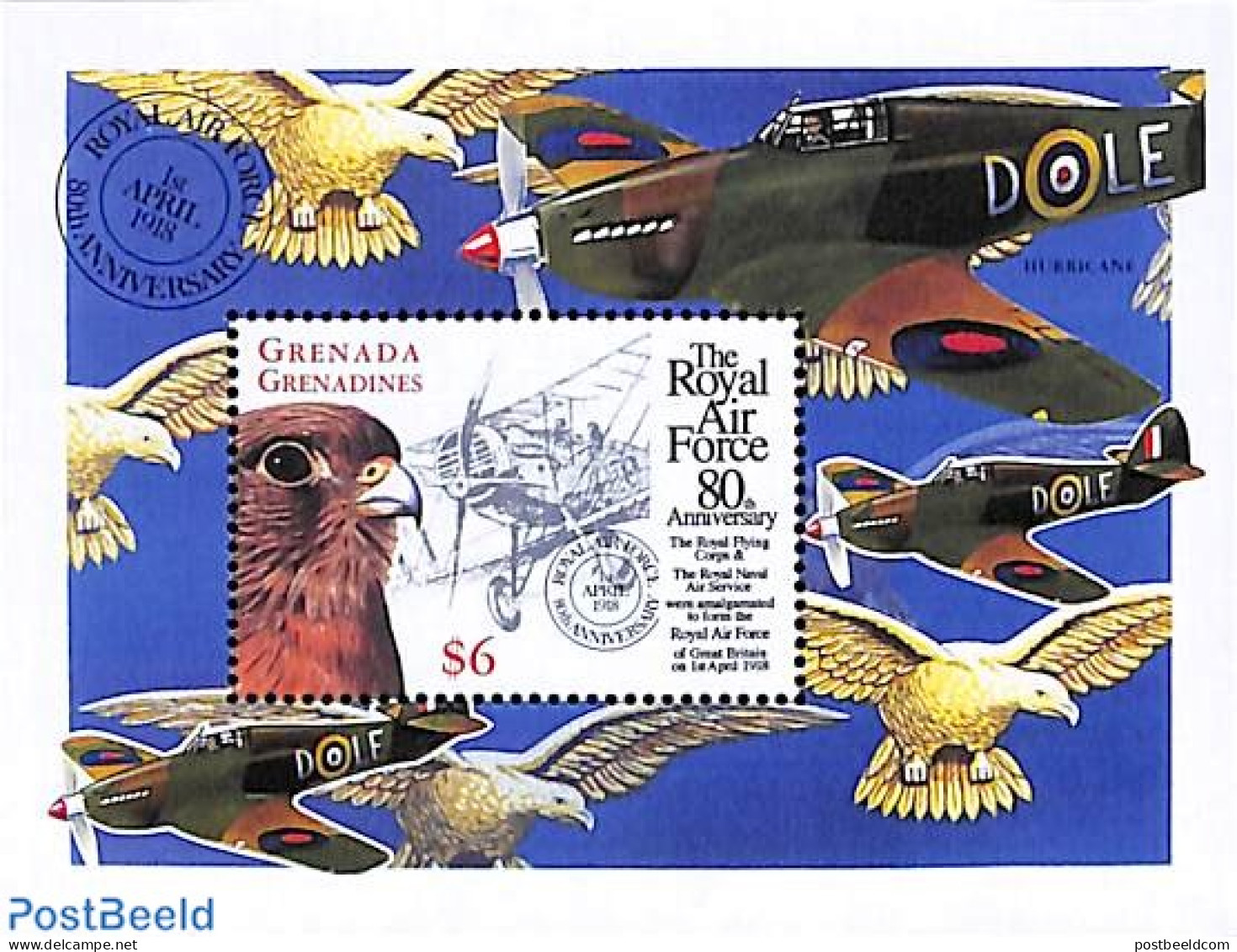 Grenada Grenadines 1998 Royal Air Force, Double Decker/Falcon S/s, Mint NH, Nature - Transport - Birds - Aircraft & Av.. - Vliegtuigen