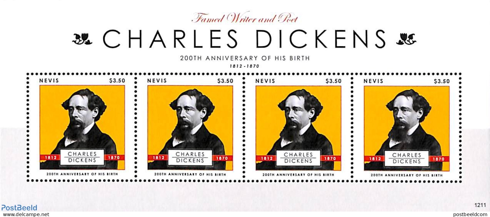 Nevis 2012 Charles Dickens M/s, Mint NH, Art - Authors - Schrijvers