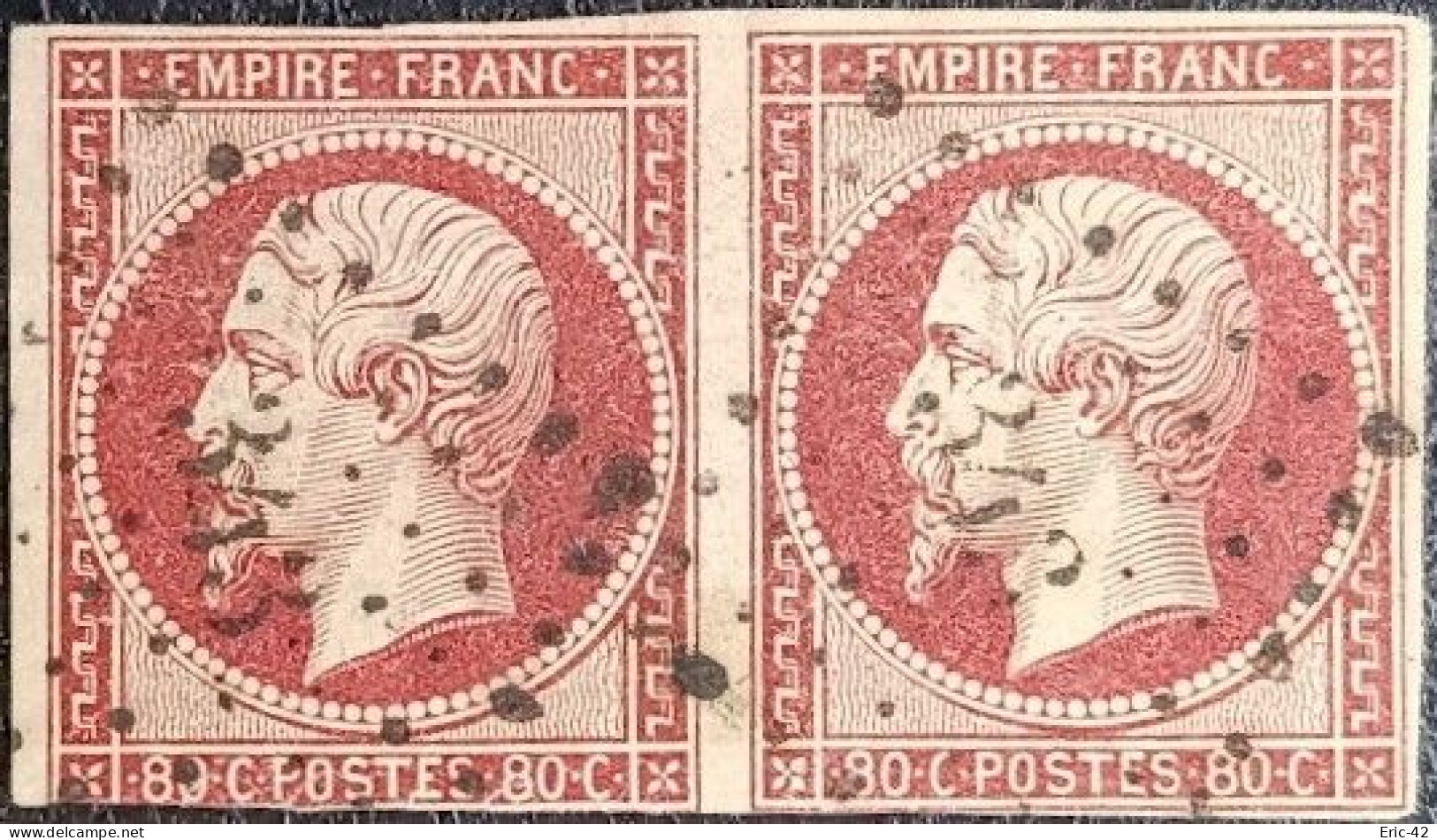 PAIRE N°17A Napoléon 80c Carmin. Oblitéré Losange P.C. N°343 Beine-Nauroy - 1853-1860 Napoléon III