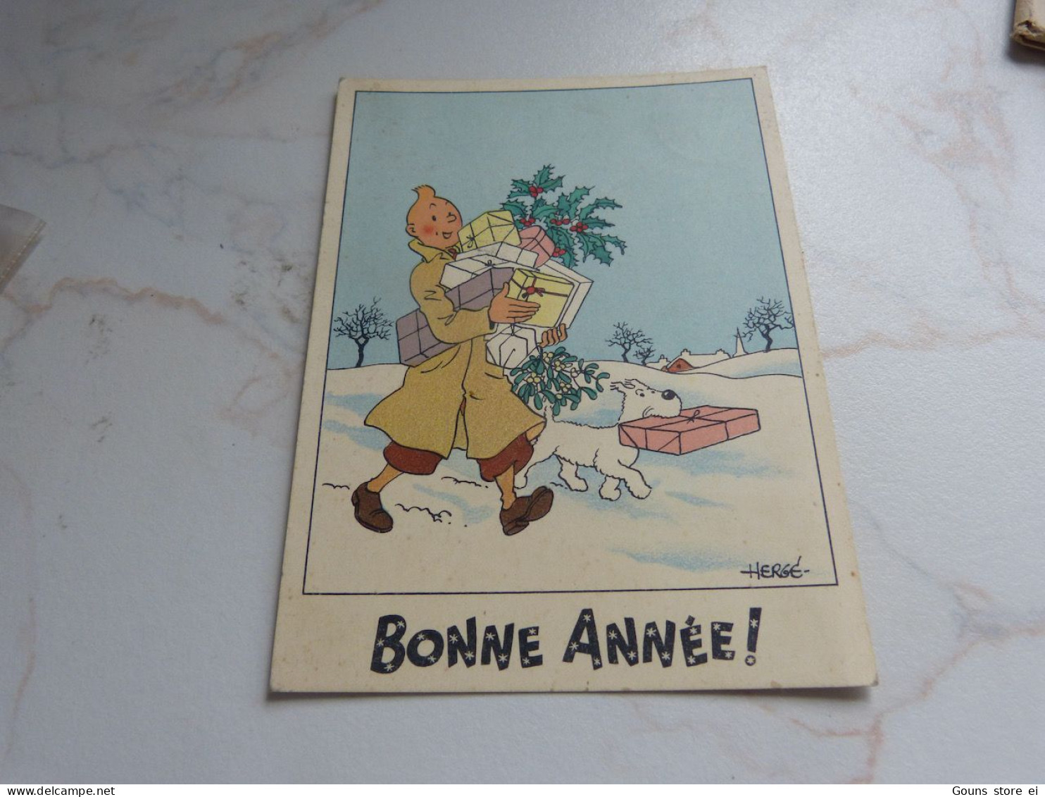 BC29-22 Cpa Hergé Tintin Milou 1943 Bonne Année Bien Regarder Couleur Des Cadeaux !! - Comics