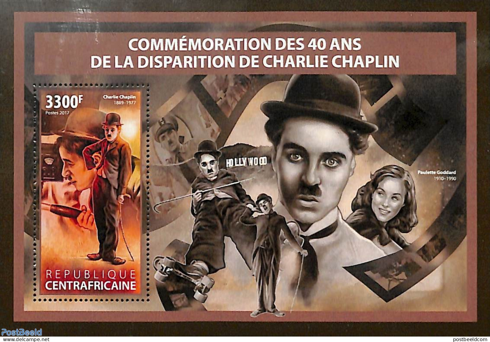 Central Africa 2017 Charlie Chaplin S/s, Mint NH, Performance Art - Movie Stars - Acteurs