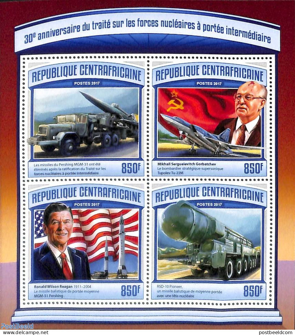 Central Africa 2017 Nucleair Treaty 4v M/s, Mint NH, History - Science - American Presidents - Politicians - Atom Use .. - Zentralafrik. Republik