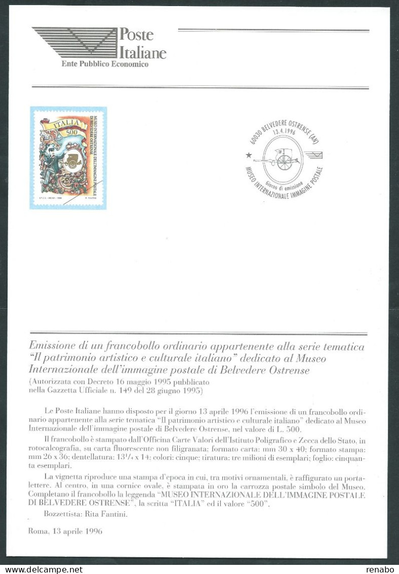 Italia 1996; Bollettino Ufficiale Delle Poste Italiane: "Museo Internazionale Immagine Postale Di Belvedere Ostrense" - 1991-00: Mint/hinged