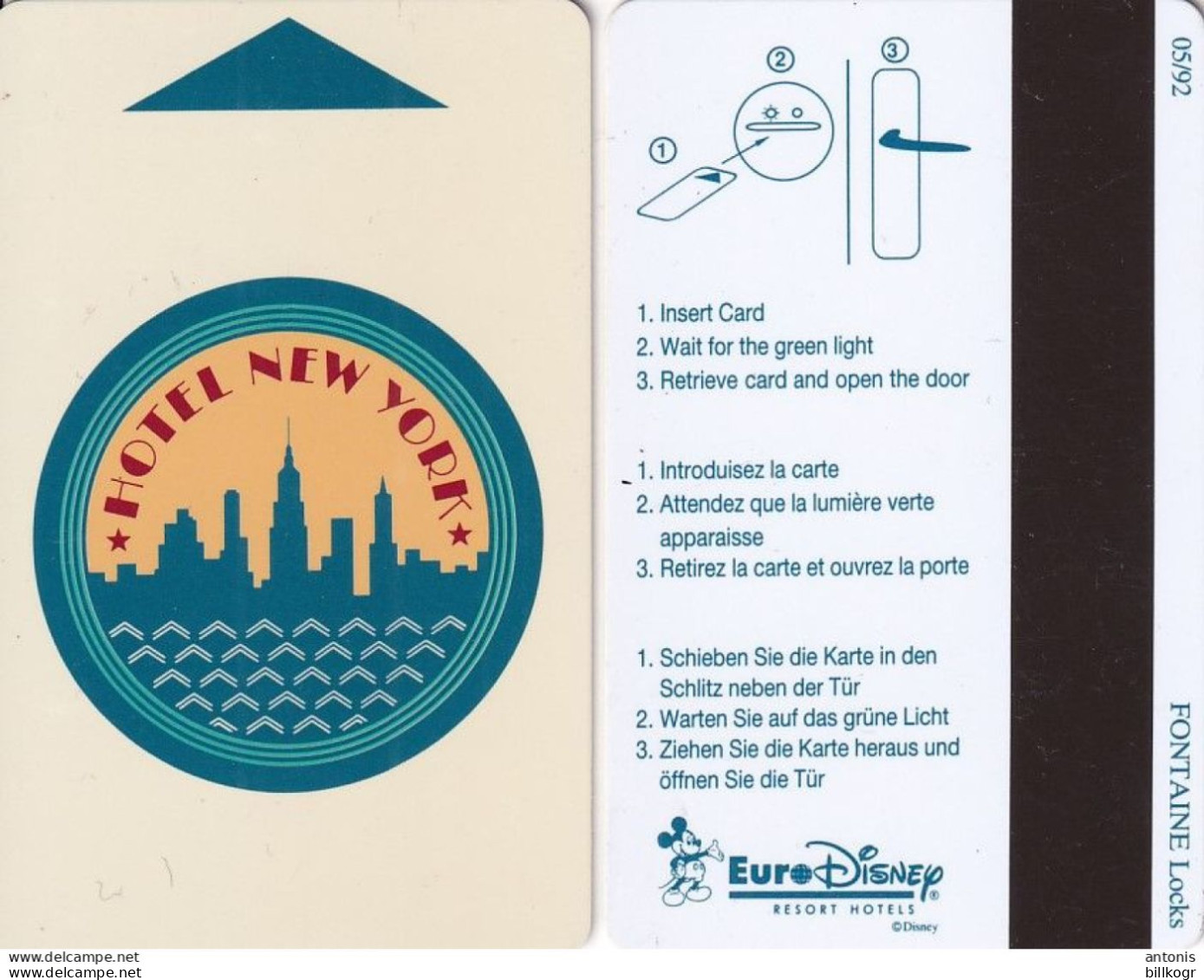 FRANCE - EuroDisney/New York(black Strip), Hotel Keycard, 05/92, Used - Cartes D'hotel