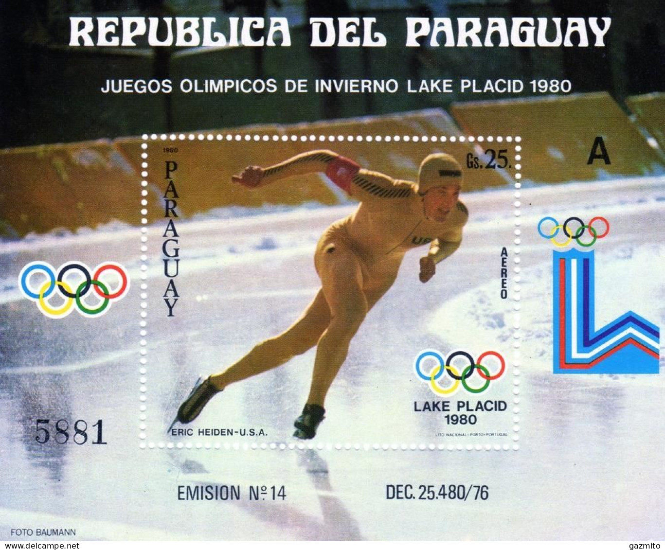 Paraguay 1980, Winter Olympic Games, Skating, A, BF - Paraguay