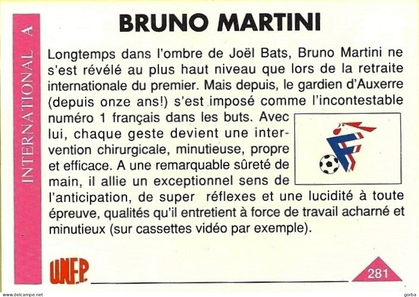 *Carte PANINI Cartonnée - Stars 1993 - 281 Bruno MARTINI - Trading Cards