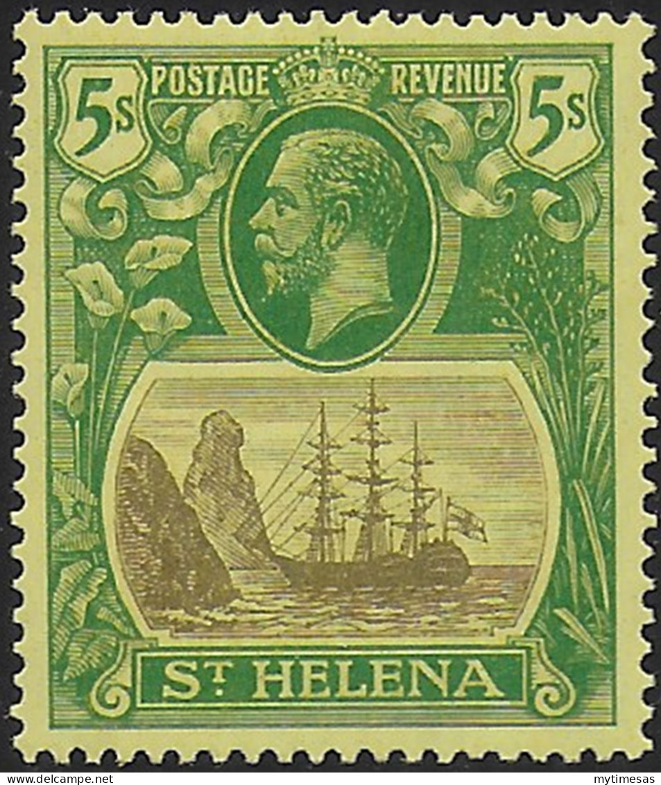 1927 St Helena George V 5s. Grey And Green Yellow MNH SG N. 110 - Autres & Non Classés