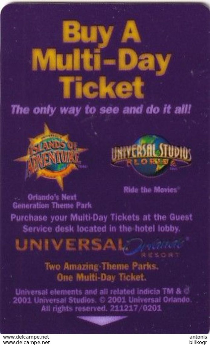 USA - Universal Orlando Resort, Hotel Keycard, Used - Cartes D'hotel
