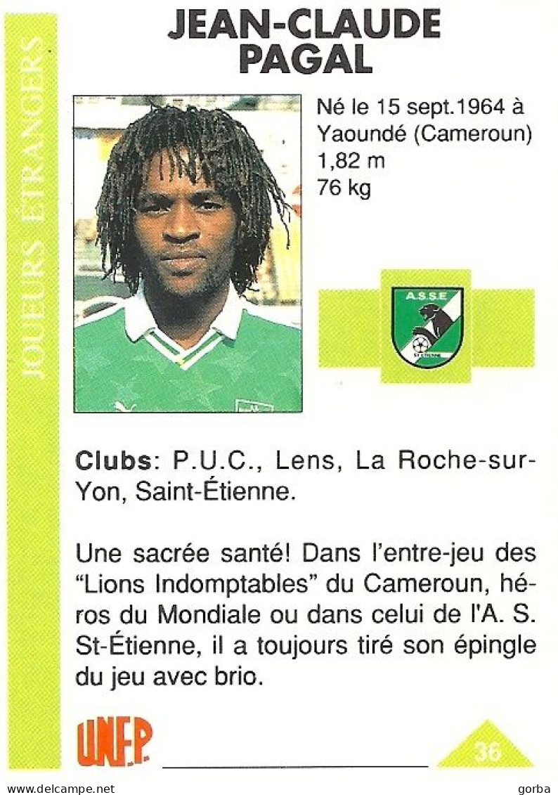 *Carte PANINI Cartonnée- 1993 - Jean-Claude PAGAL - AS Saint Etienne - Trading Cards