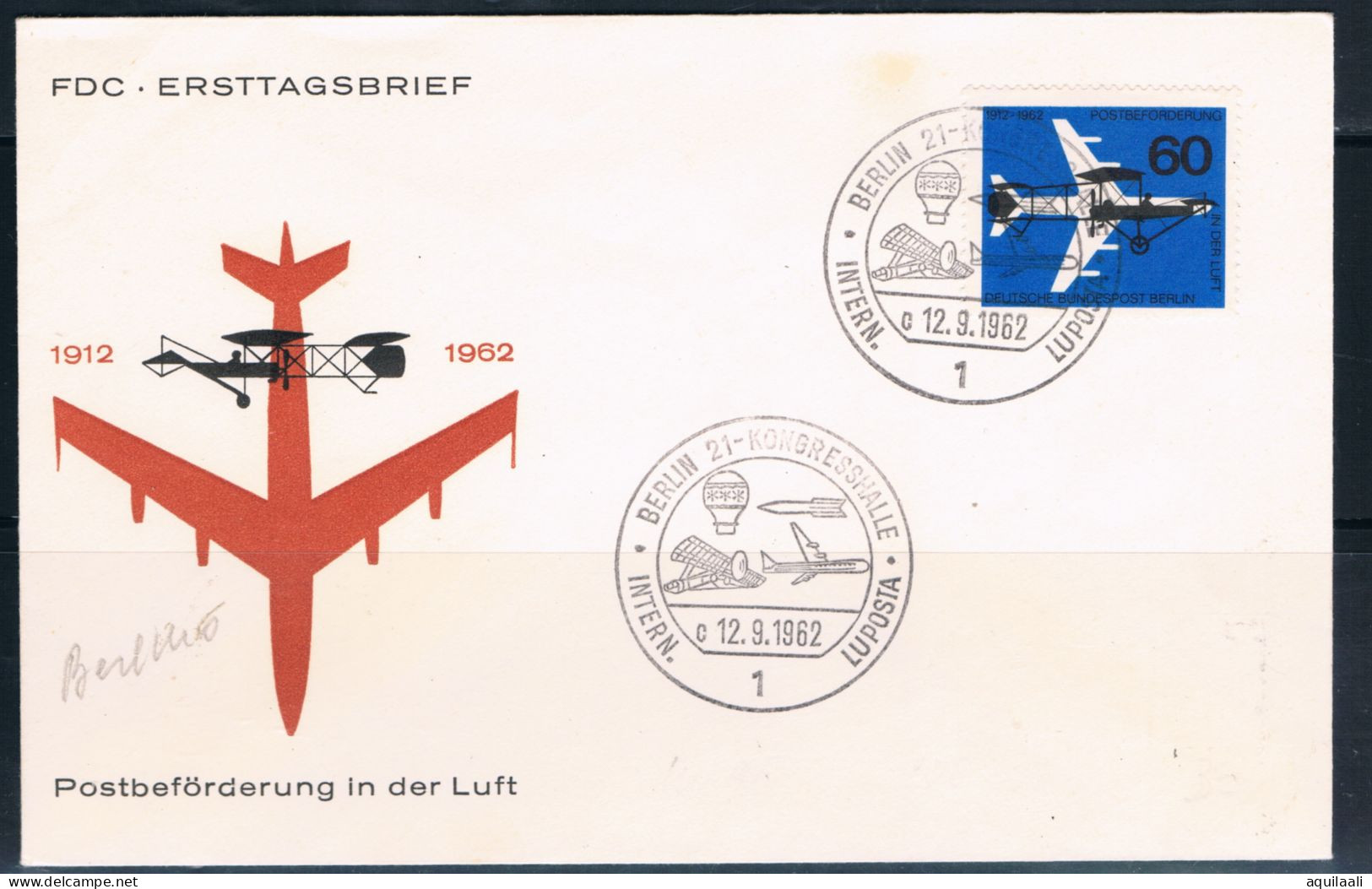 Germany Berlin. 60pf, "50' Anniv. Posta Aerea Tedesca", Annullo Fdc 12/9/1962. - 1948-1970