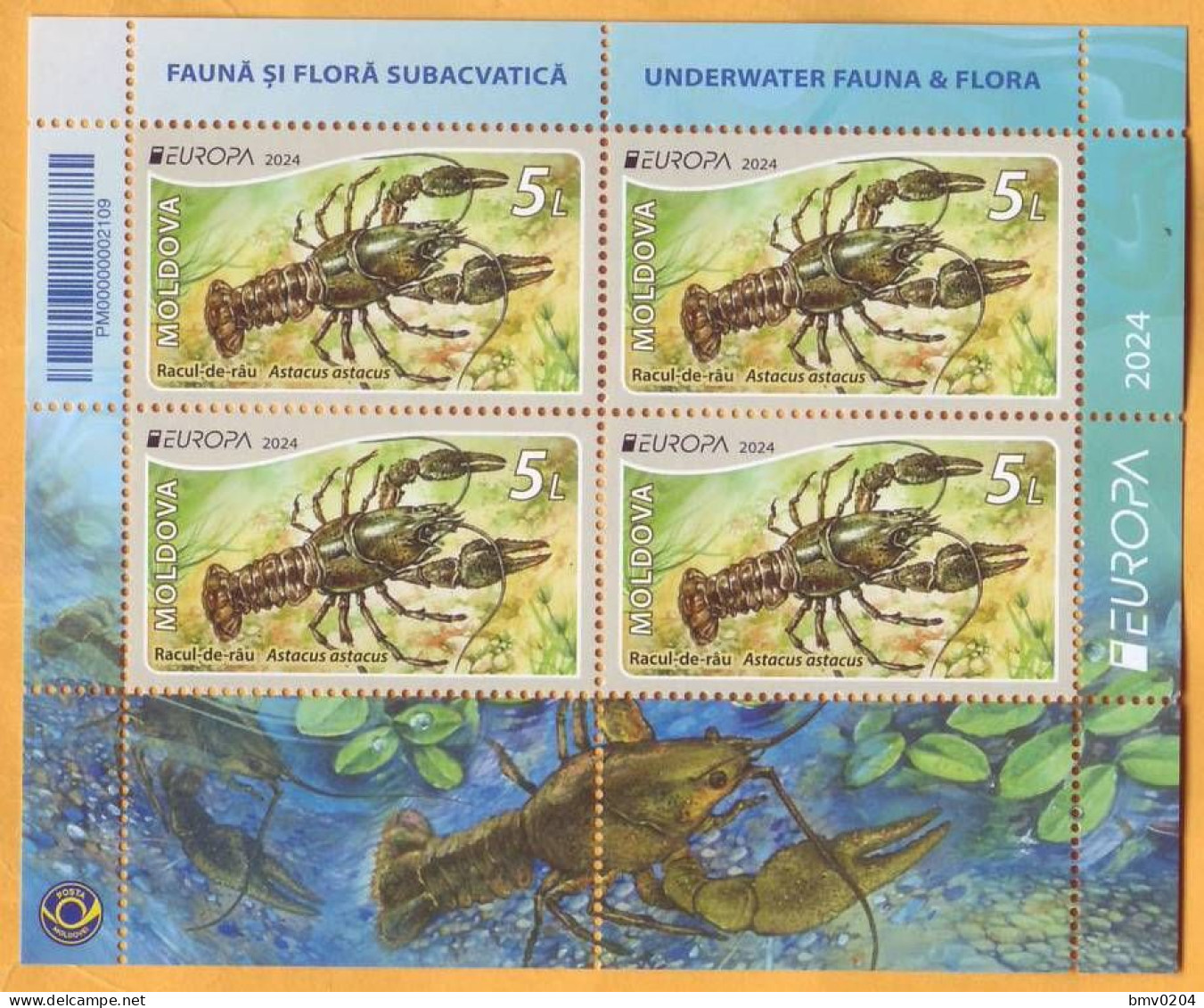 2024 Moldova H-Blatt Europa 2024. Underwater Flora And Fauna, Crayfish  Mint - Moldavië