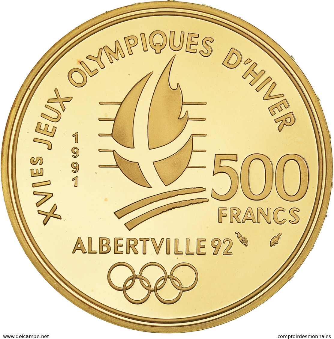 Monnaie, France, Albertville, Coubertin, 500 Francs, 1991, Paris, FDC, Or - Gedenkmünzen