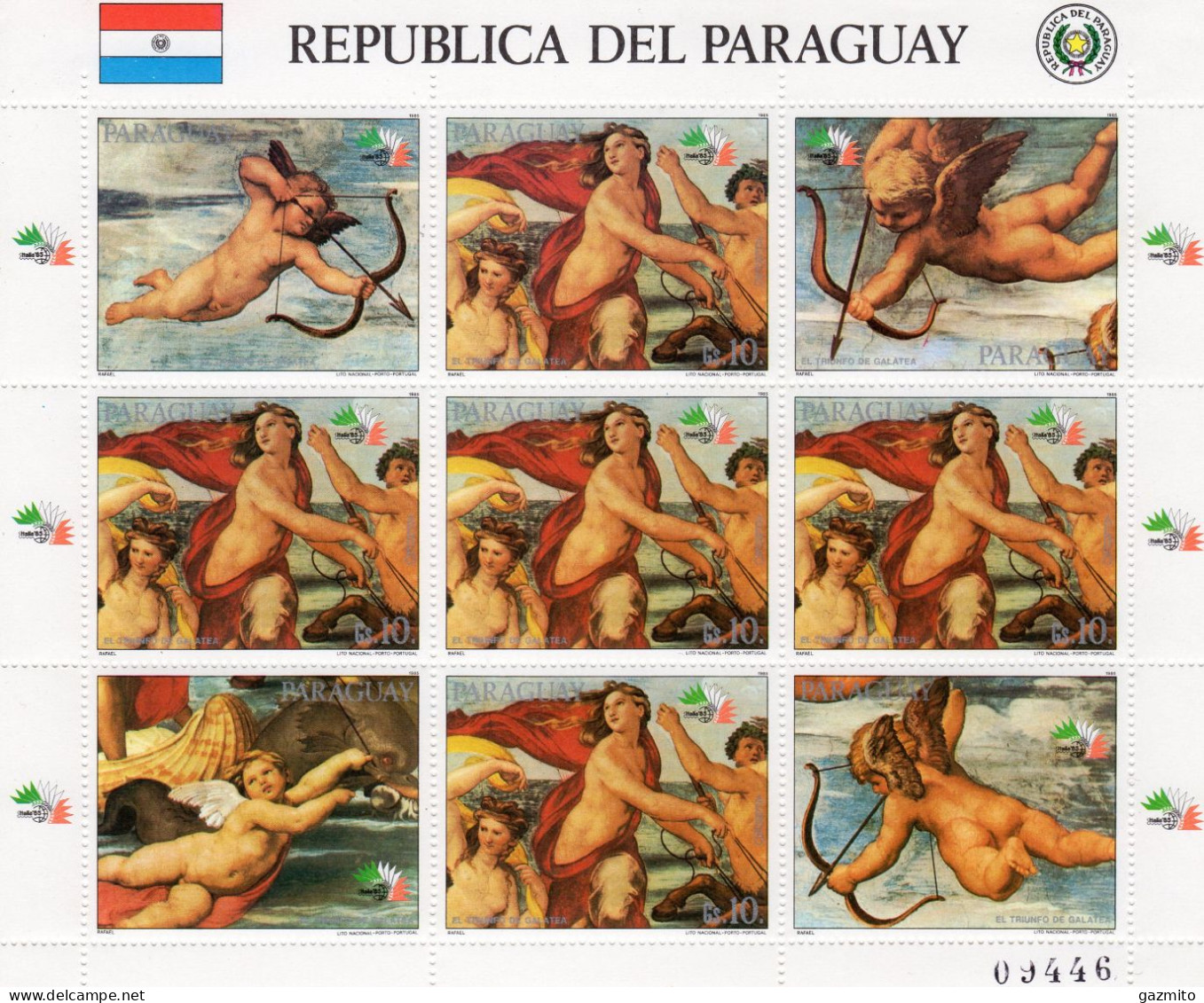Paraguay 1985, Philiaitaly 85, Art, Raffaello, Sheetlet - Briefmarken Auf Briefmarken