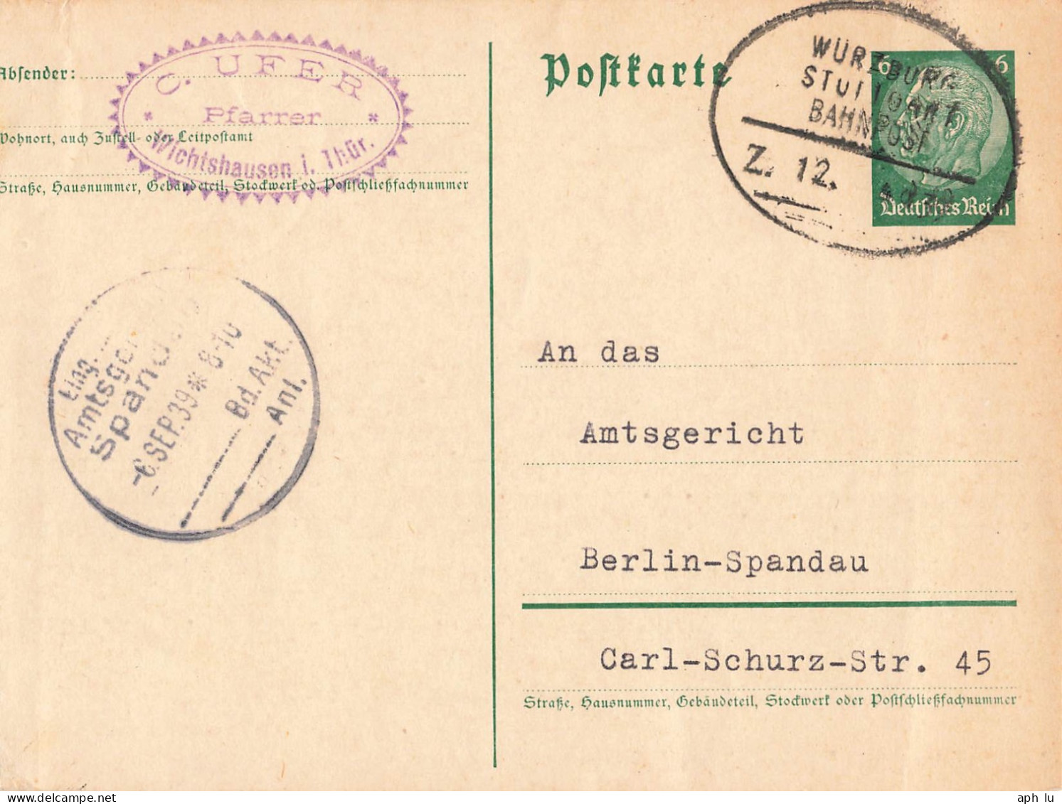 Bahnpost (Ambulant; R.P.O./T.P.O.) Würzburg-Stuttgart (ZA2662) - Lettres & Documents