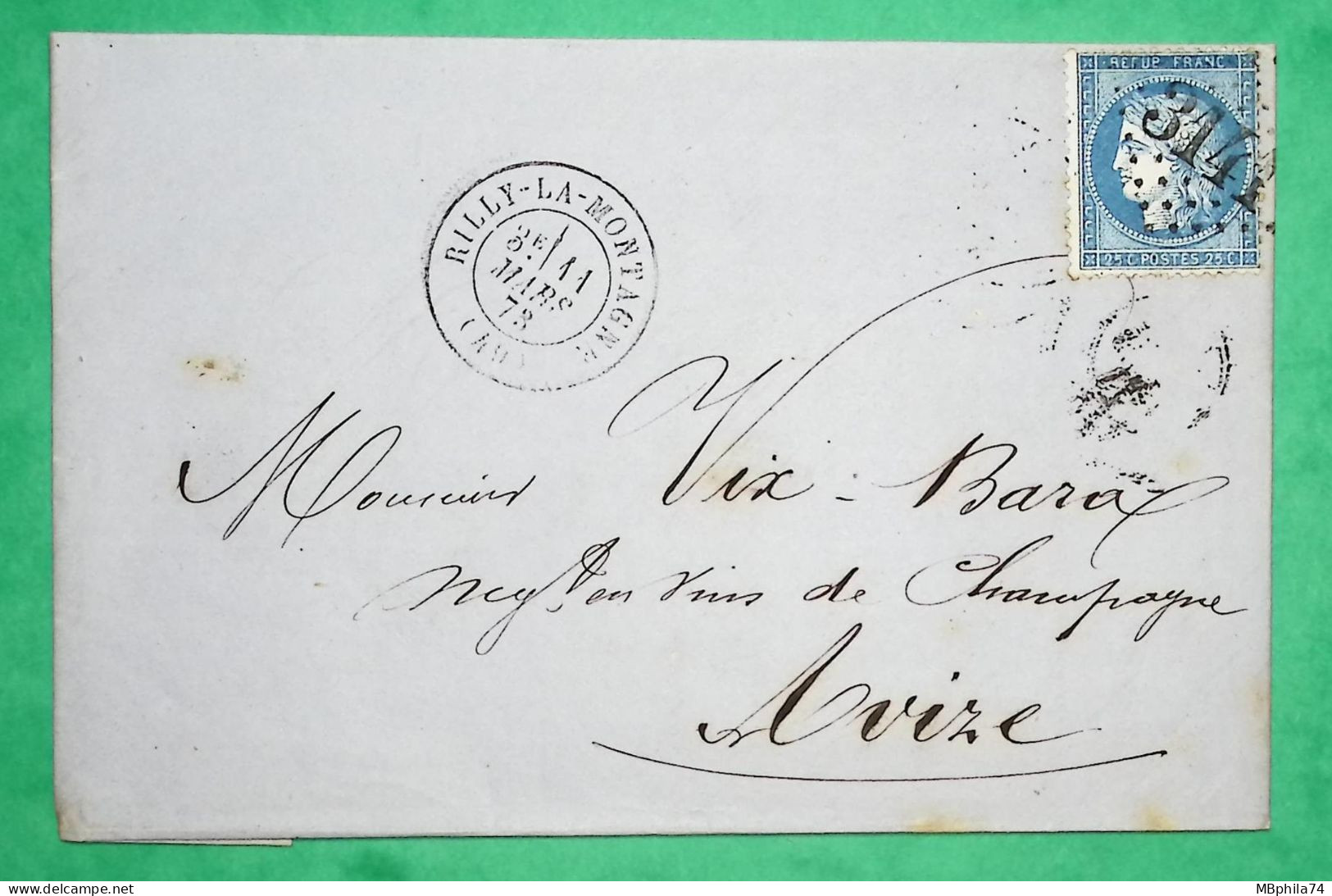 N°60A GC 3141 RILLY LA MONTAGNE MARNE POUR AVIZE 1873 LETTRE COVER FRANCE - 1849-1876: Classic Period