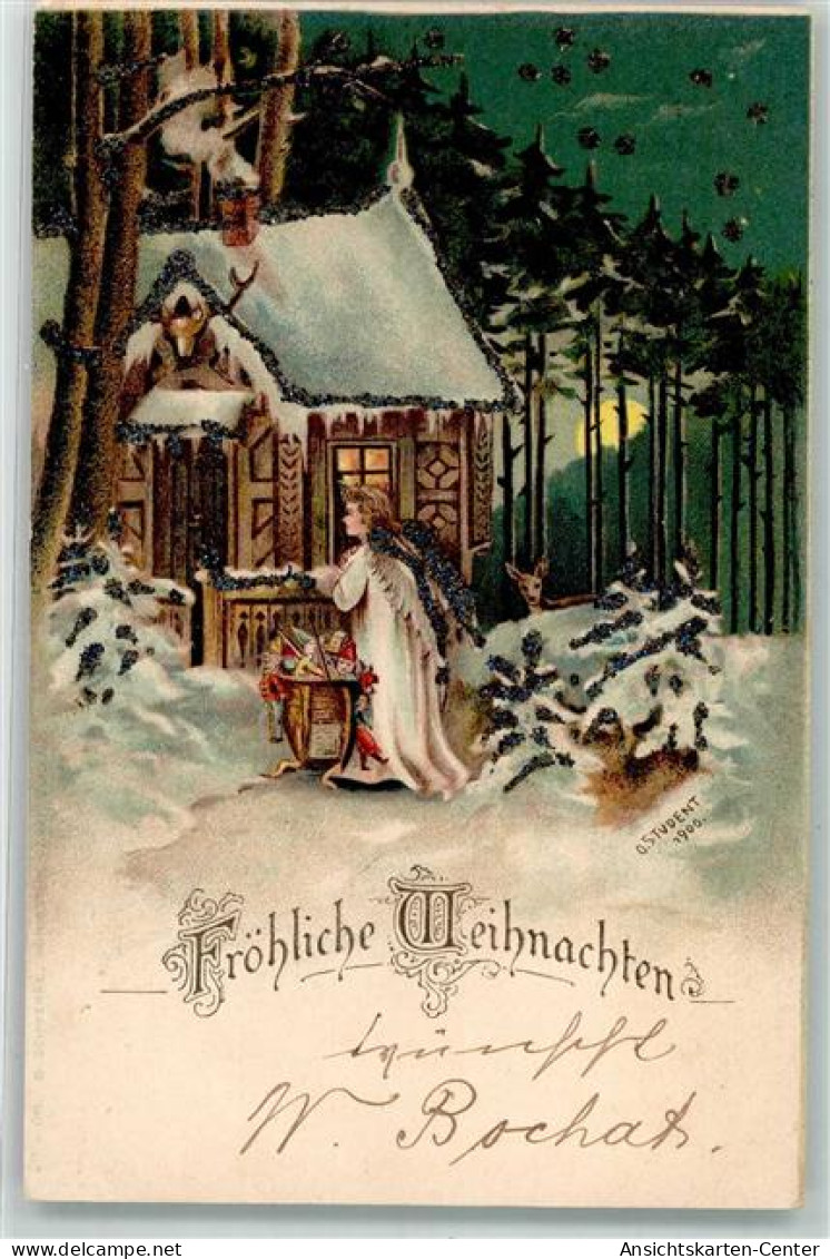 10679711 - Mit Glimmer/Glitzerauflage Weihnachten Spielzeug Haus Im Wald  Sign O. Student - Anges