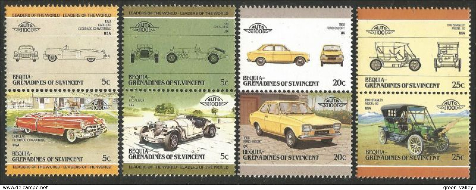 AU-32 Bequia Automobiles Cars Voitures Cadillac Excalibur Ford Escort Stanley Pair Of Stamps MNH ** Neuf SC - Cars