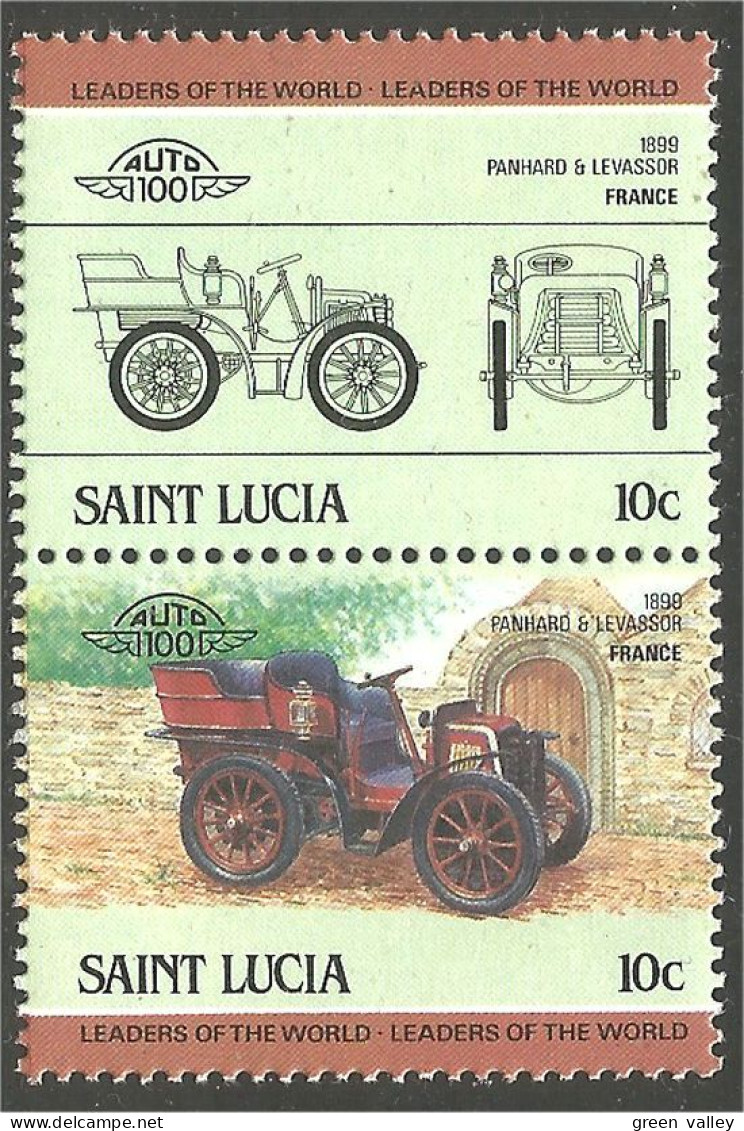 AU-22a Saint Lucia Automobile Car Voiture Panhard Levasseur 1899 Pair Of Stamps MNH ** Neuf SC - Cars