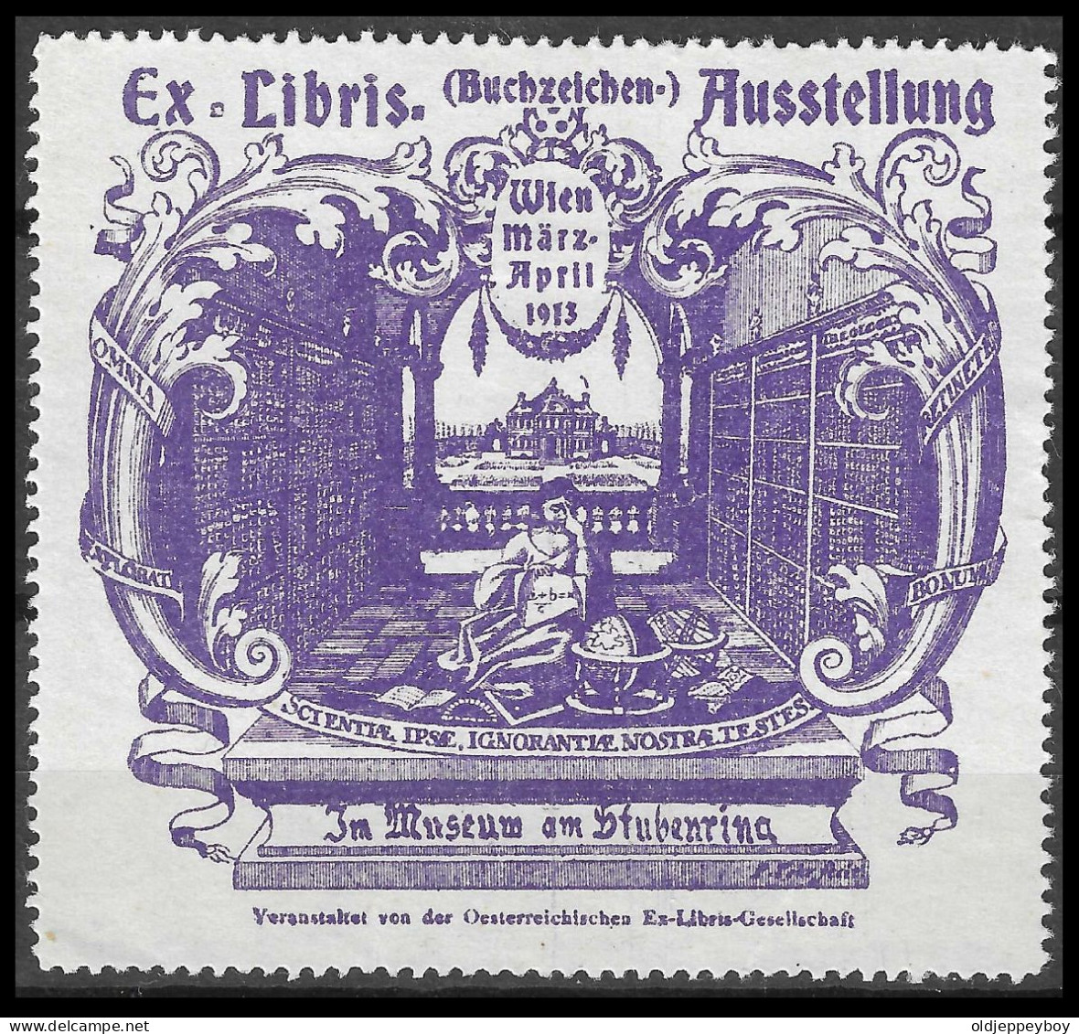 6 X 7 CM Vignette Buchzeichen-Ausstellung, Ex Libris, Wien, Im Museum Am Stubenring 1913, In Der Bibliothek PURPLE - Erinnophilie