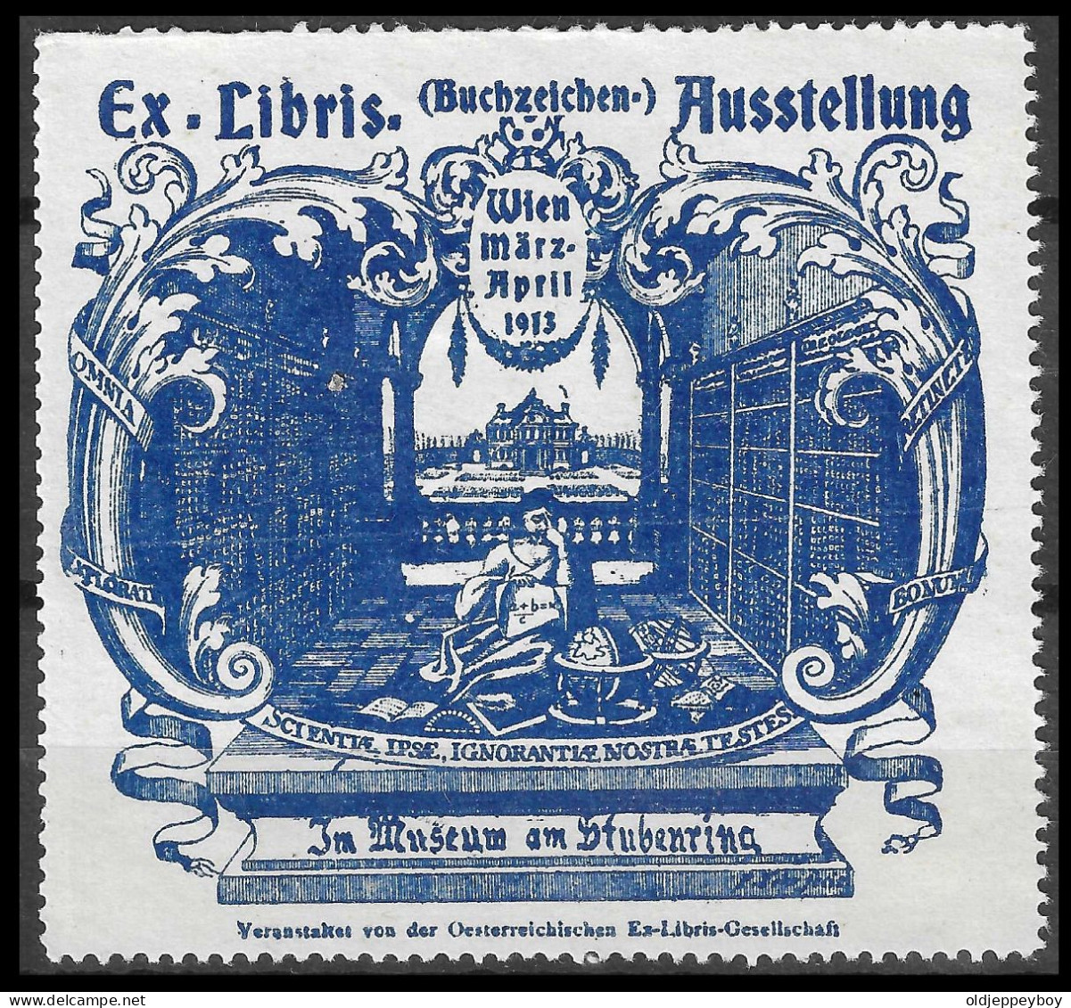 6 X 7 CM Vignette Buchzeichen-Ausstellung, Ex Libris, Wien, Im Museum Am Stubenring 1913, In Der Bibliothek BLUE - Erinnofilie