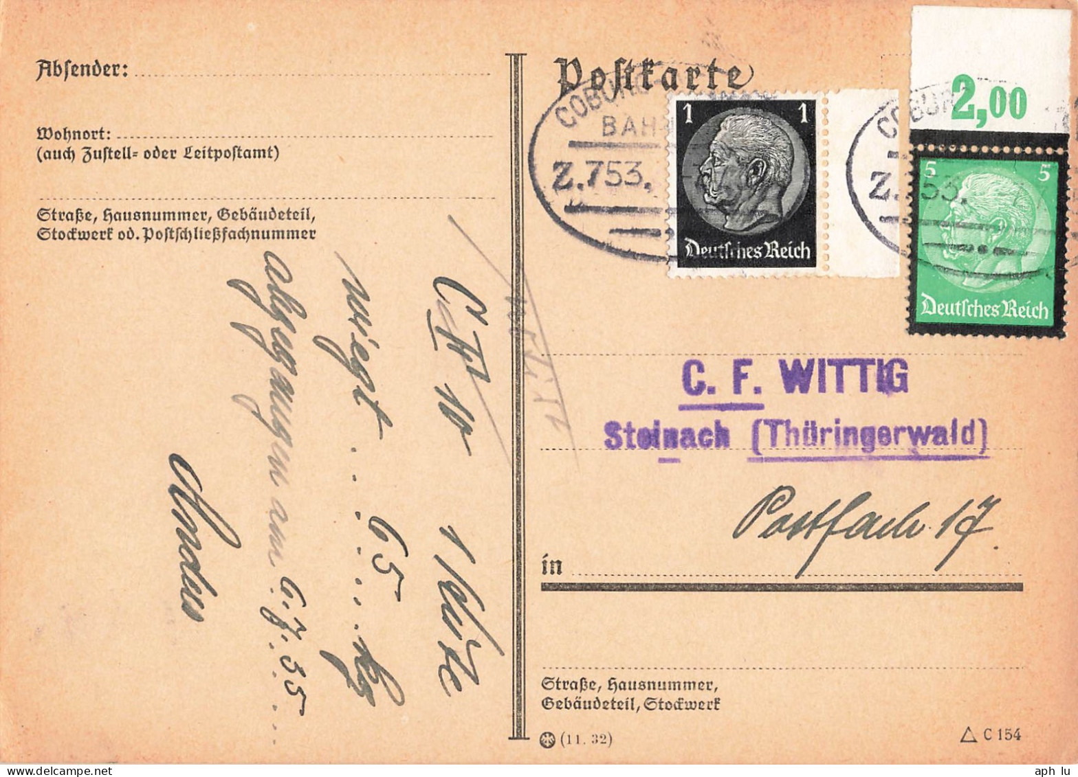 Bahnpost (Ambulant; R.P.O./T.P.O.) Coburg- (ZA2668) - Lettres & Documents