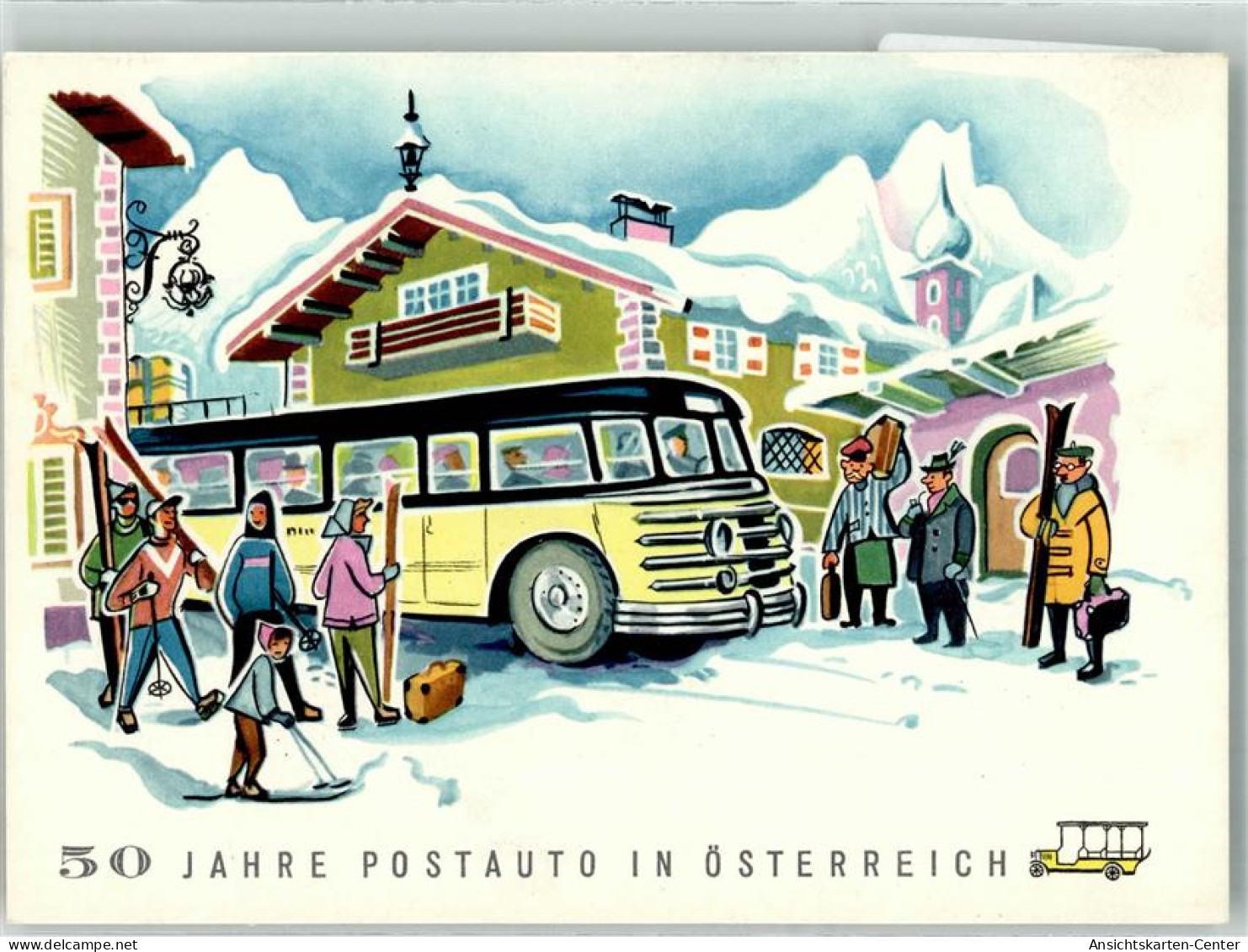 10712111 - Entwurf Atelier Harnisch 50 Jahre Postauto In Oesterreich Ski - Autres & Non Classés