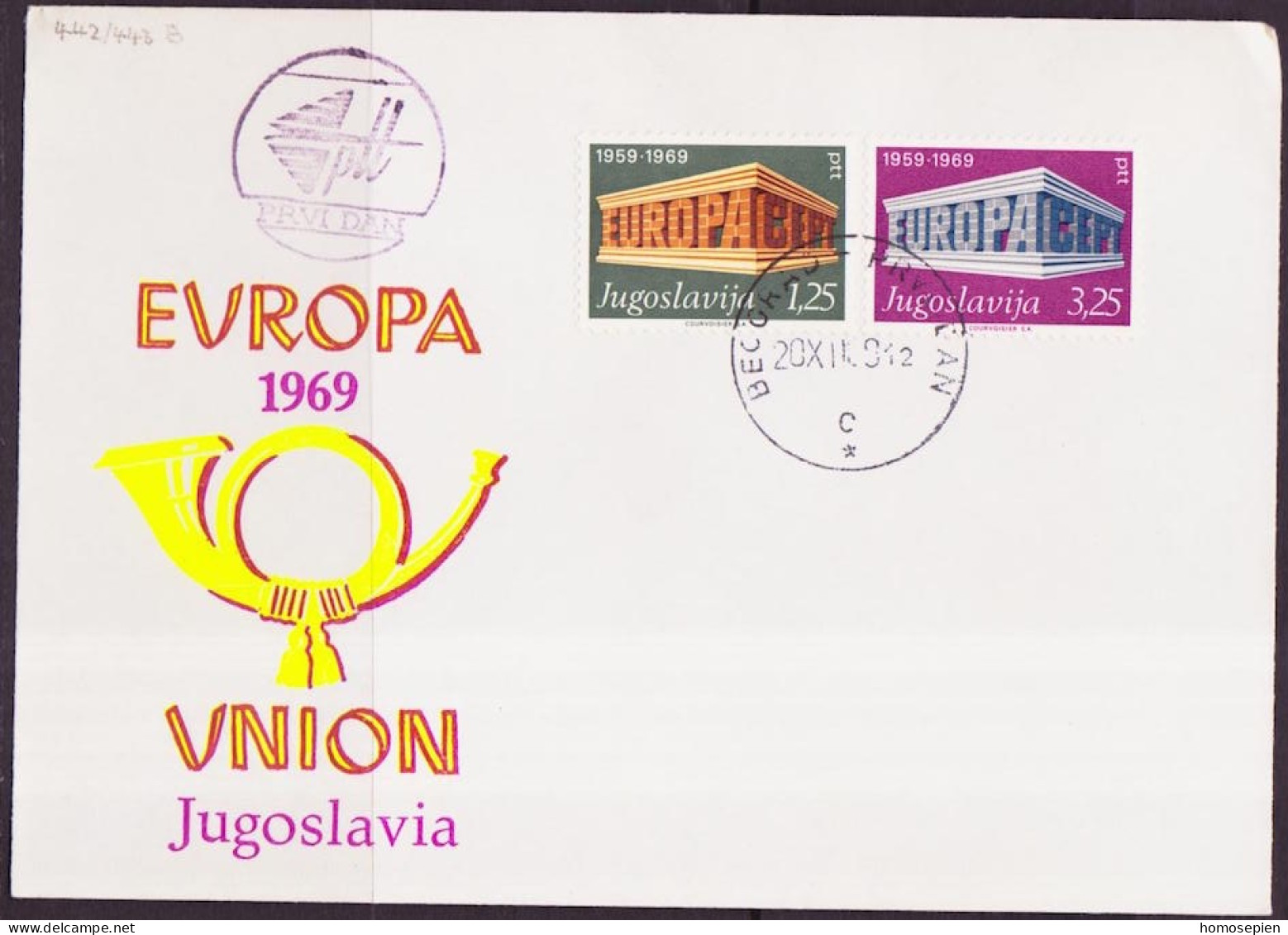 Europa CEPT 1969 Yougoslavie - Jugoslawien - Yugoslavia FDC1 Y&T N°1252 à 1253 - Michel N°1361I à 1362I - 1969