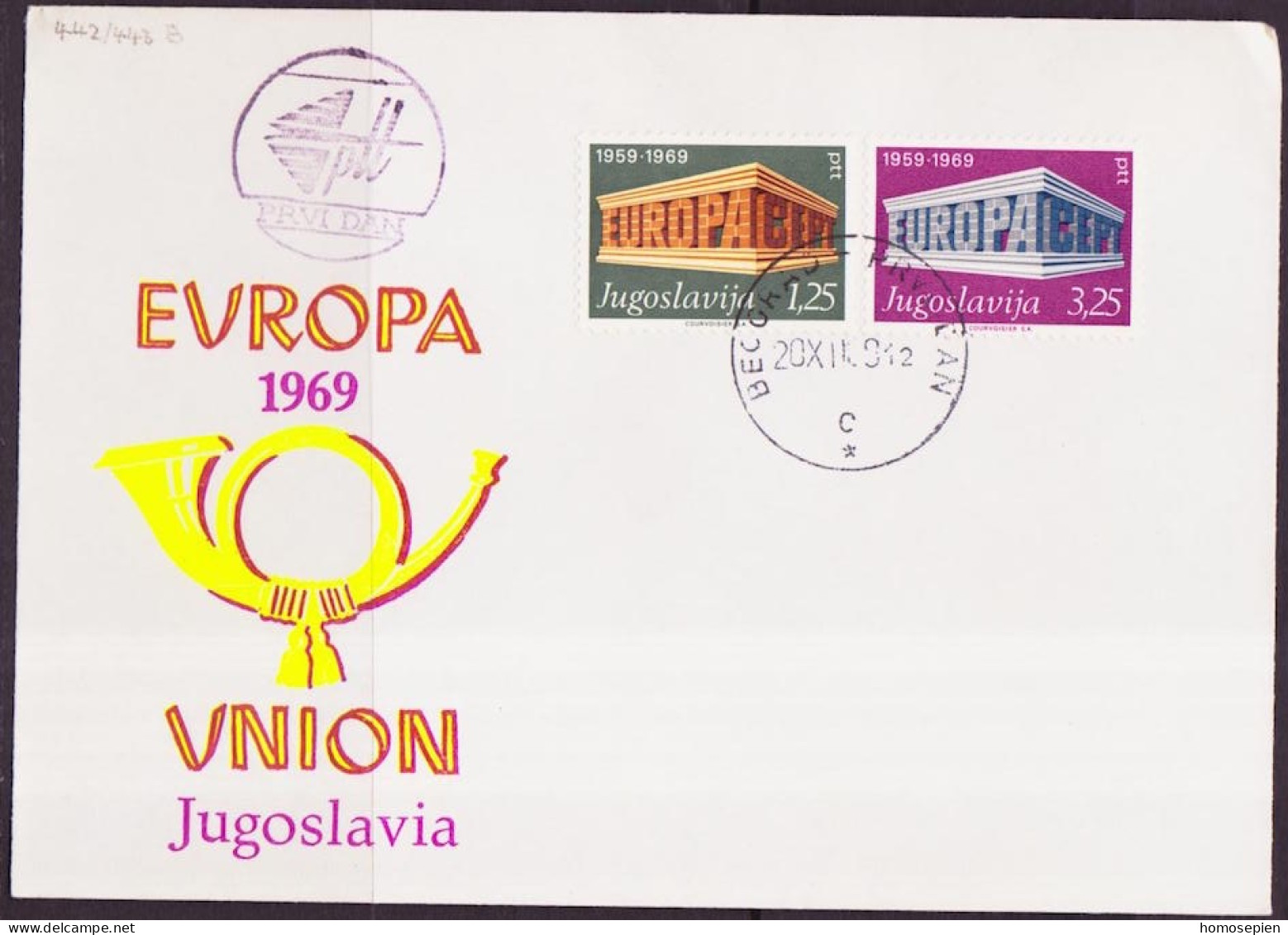 Yougoslavie - Jugoslawien - Yugoslavia FDC1 1969 Y&T N°1252 à 1253 - Michel N°1361I à 1362I - EUROPA - FDC